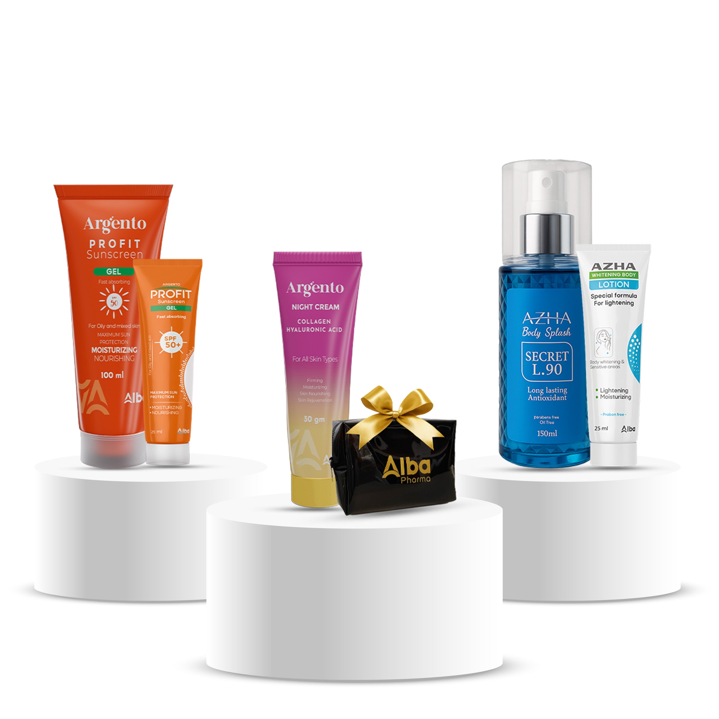 عرض بروفيت واقي الشمس 100 مل + 25 مل + بدي سبلاش + أرجينتو كريم ليلي + أزهى لوشن للجسم + شنطة هدية 