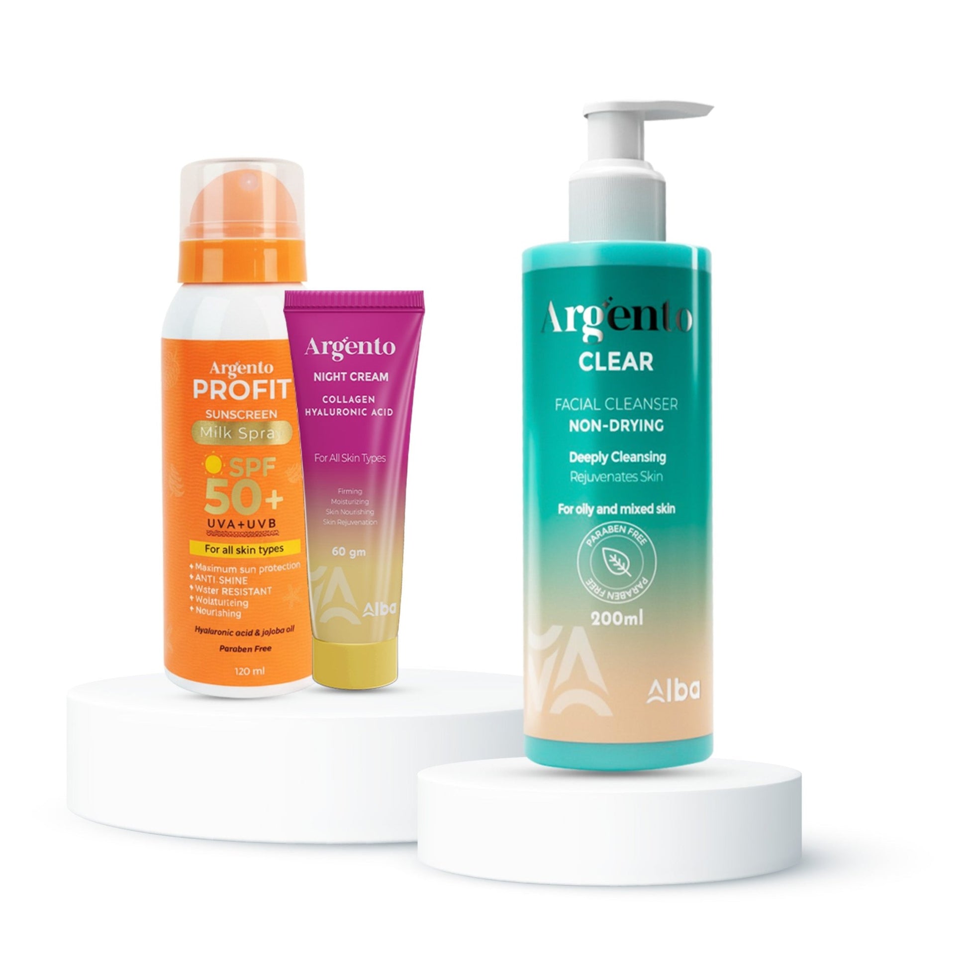 Offer Argento clear + Night Cream + Milky sun screen - Alba Pharma