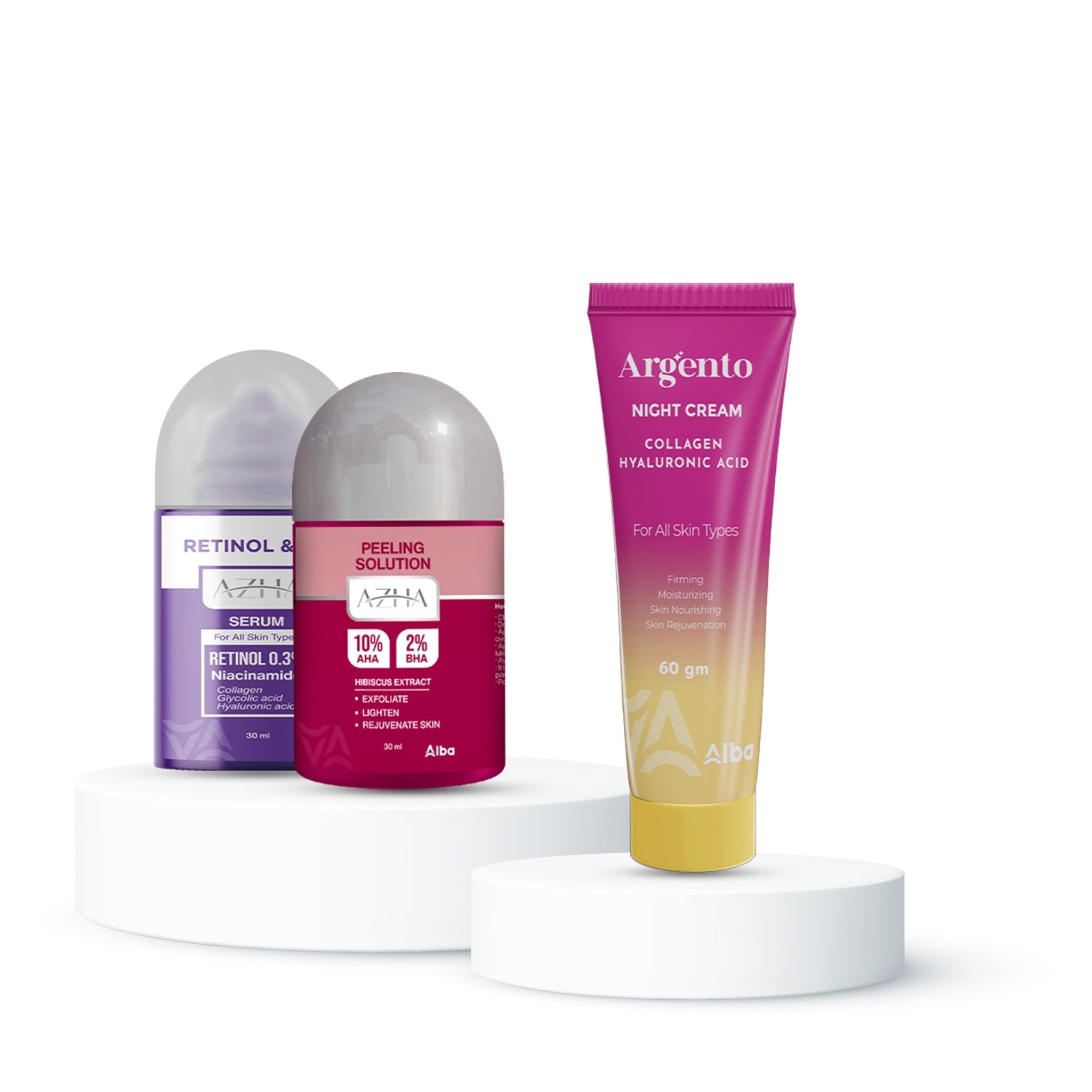 Offer Azha Peeling solution+ Retinol serum + Night Cream - Alba Pharma